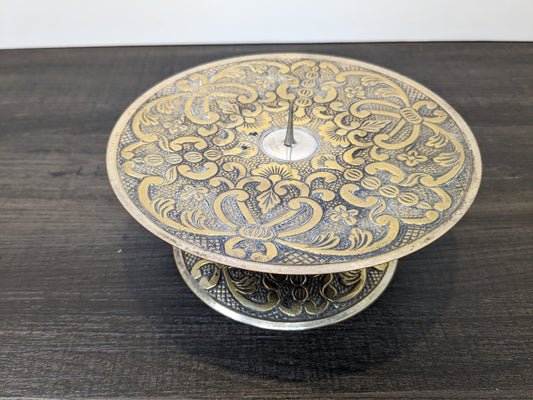 Brass Pedestal Base Candle Stand | Intricate Etched Design | Boho Style