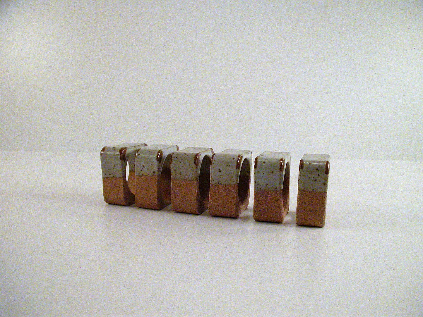 B Vallance Napkin Rings, Vintage Bruce Vallance Studio Pottery Stoneware, Half Glaze Dipped Stoneware Set of 6 Napkin Rings