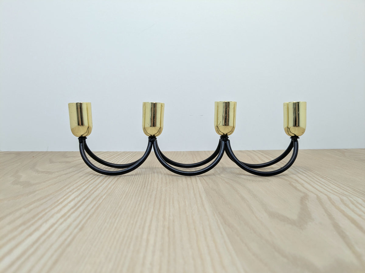 Metal Candle Stick Holder with 4 Capitals | Black Iron and Polished Brass Candle Stand