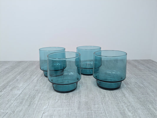 Mid-Century Aquamarine Tumblers | Set of 4 Drinking Glasses