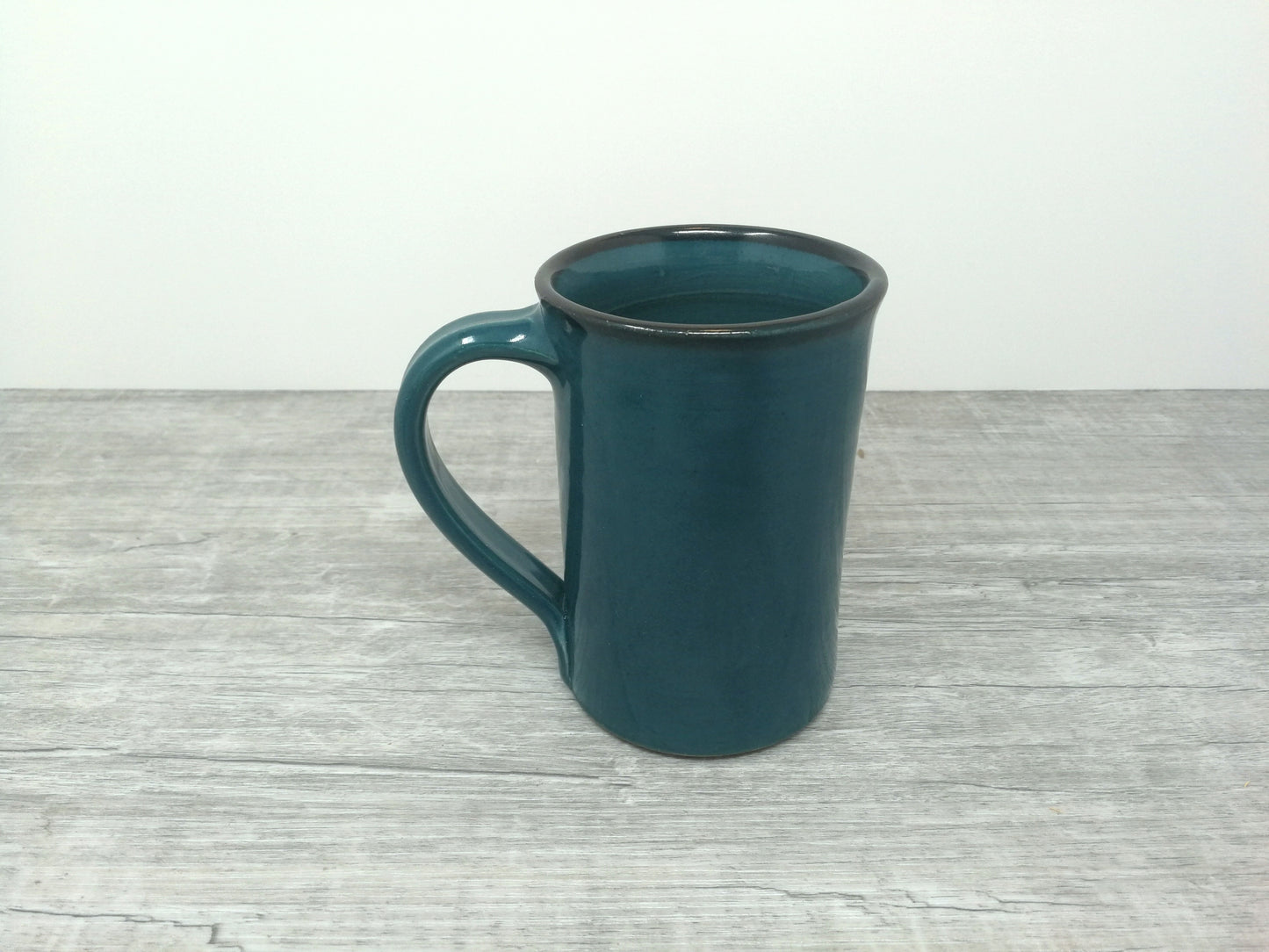 Studio Pottery Stoneware Mug | Darrel Hancock Pottery | Green Glaze Bamboo Leaf Design | Vancouver Island Pottery