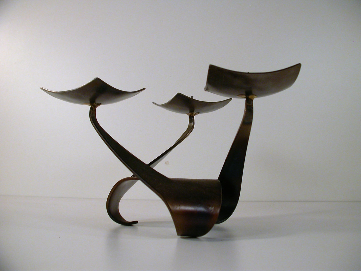 Brutalist Fer Art Metal Candle Stand, Sculptured Steel Candle Stand