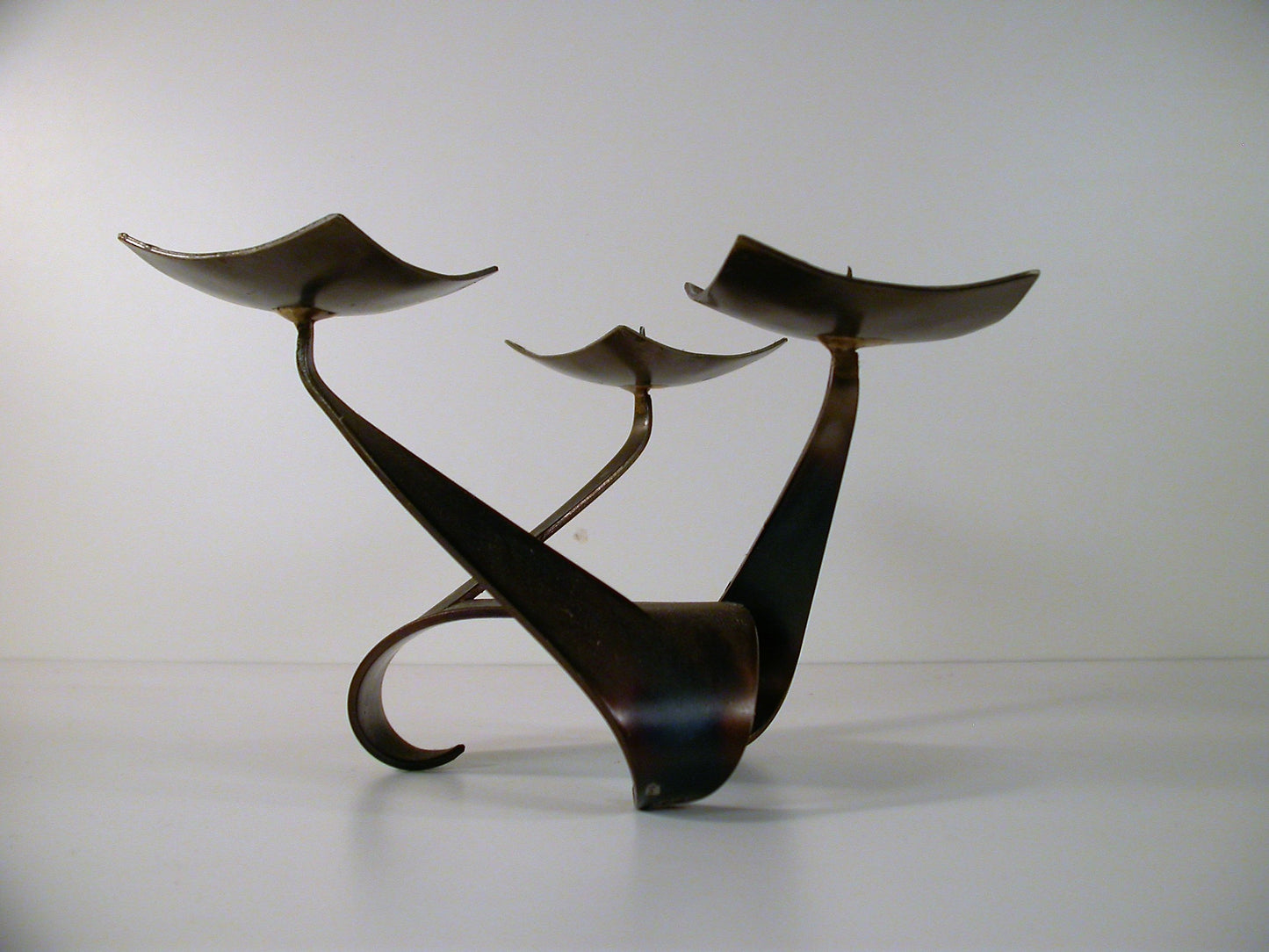 Brutalist Fer Art Metal Candle Stand, Sculptured Steel Candle Stand
