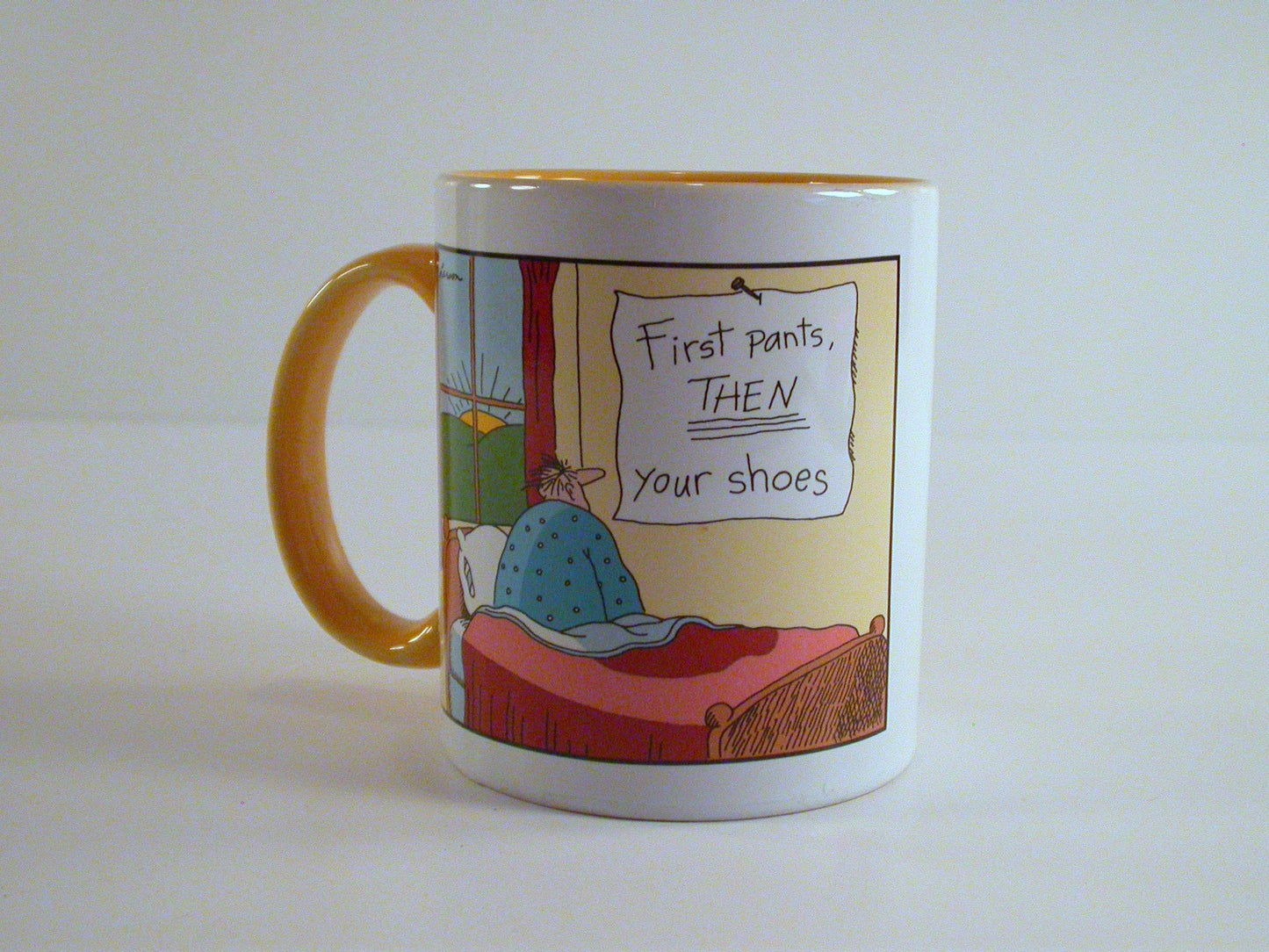 Gary Larson Far Side Mug, First Pants Then Shoes