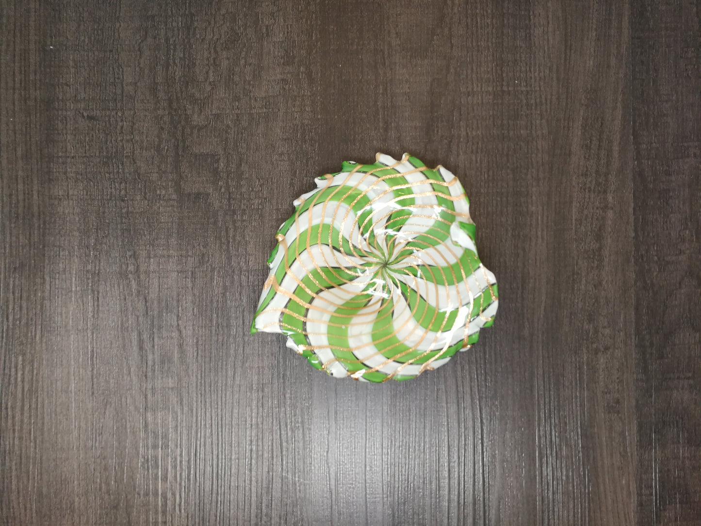 Italian Art Glass | Green & White with Gold Filigree