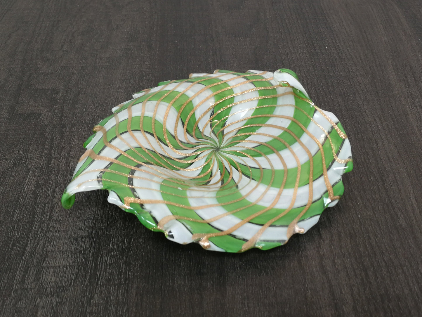 Italian Art Glass | Green & White with Gold Filigree