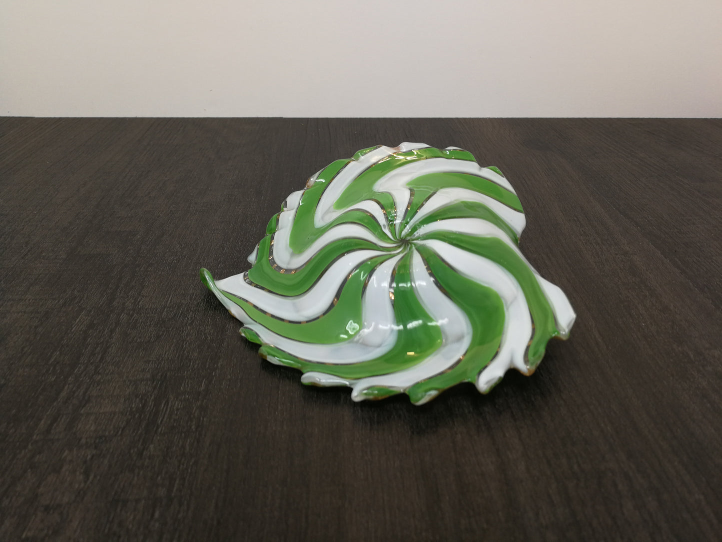 Italian Art Glass | Green & White with Gold Filigree