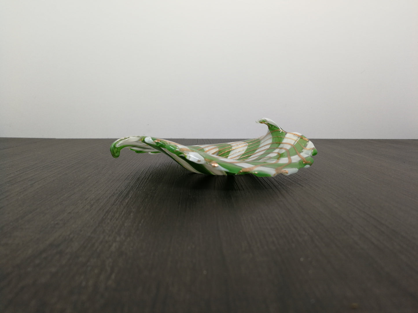 Italian Art Glass | Green & White with Gold Filigree