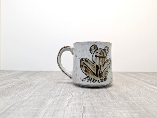 Vintage Ceramic Mug | Mid Century Stoneware Mug with Stylized Frog Graphics
