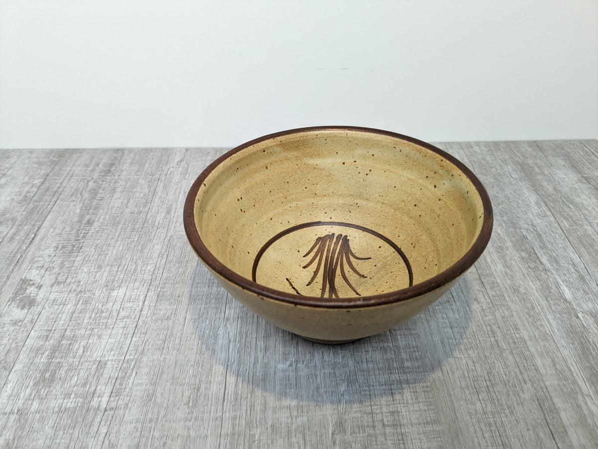 Mary Fox Studio Pottery | Ceramic Stoneware Bowl with Wild Grass / Bull Rush Brush Strokes | Early 1980's Mary Fox Pottery