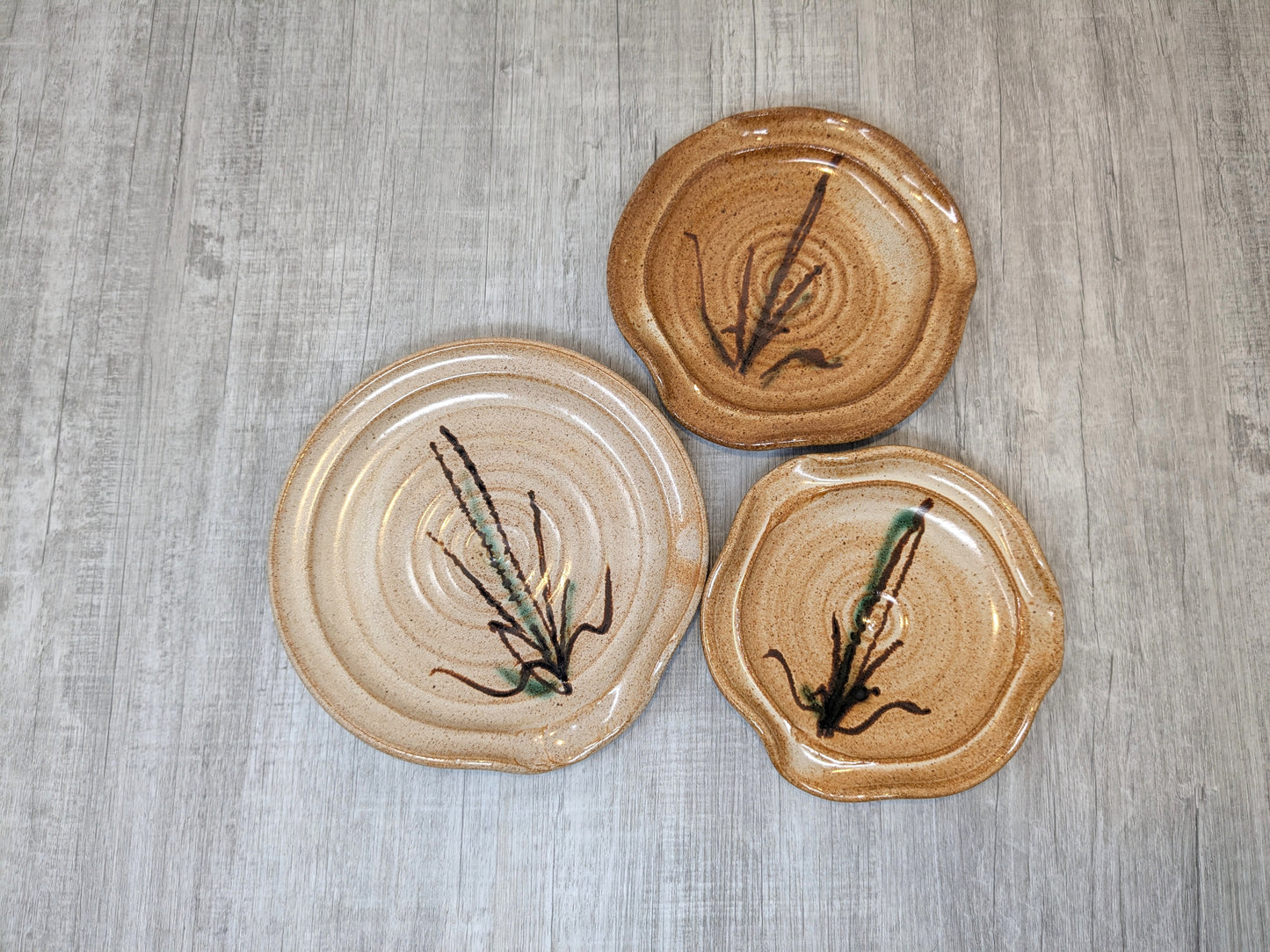 Mary Fox Studio Pottery | Set of 3 small snack plates | Foxtail Brush Strokes | Early 1980's Mary Fox