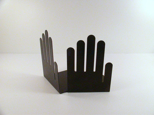 Powder Coated Black Metal Bookends | Postmodern Spectrum Design Hand Shaped Bookends