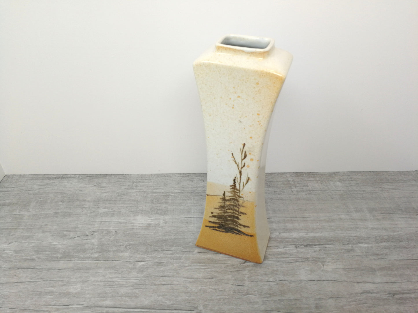Raymond & Estelle Phaneuf 1970's Hand Painted Vase | Curved Tall, Thin Vase 1970-80's | Vintage Quebec Pottery