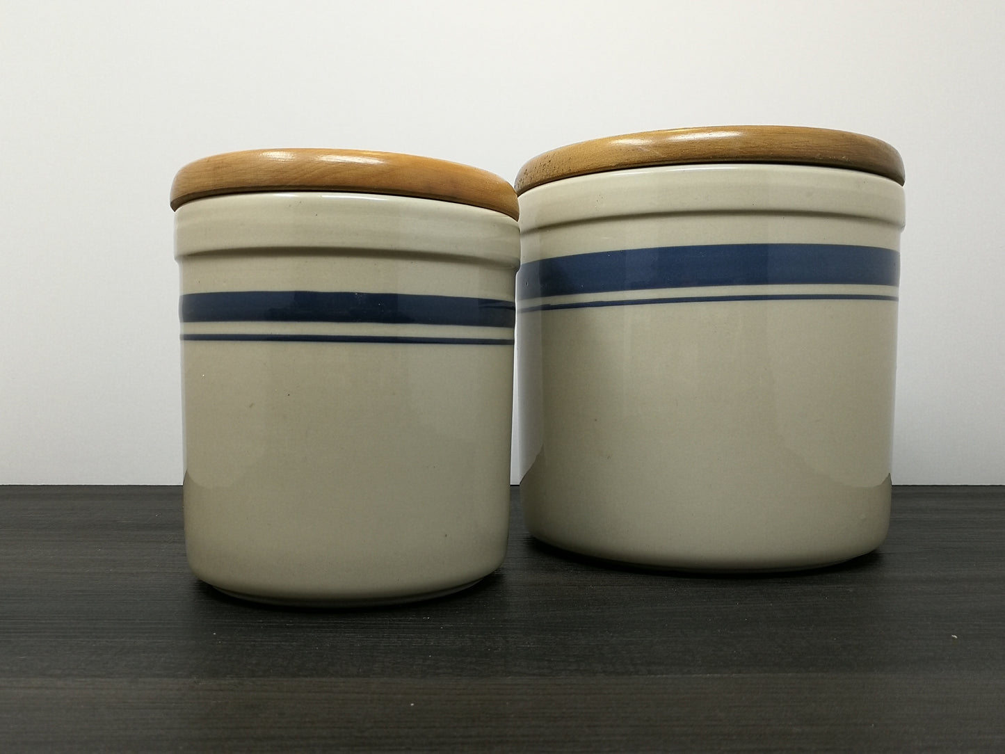 Pair of Mid Century Ceramic Kitchen Jars | Roseville Ohio Friendship Pottery Lidded Jars | Modern Lines