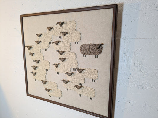 Textile Art Flock of Sheep | Black Sheep Water Caltrop Heads