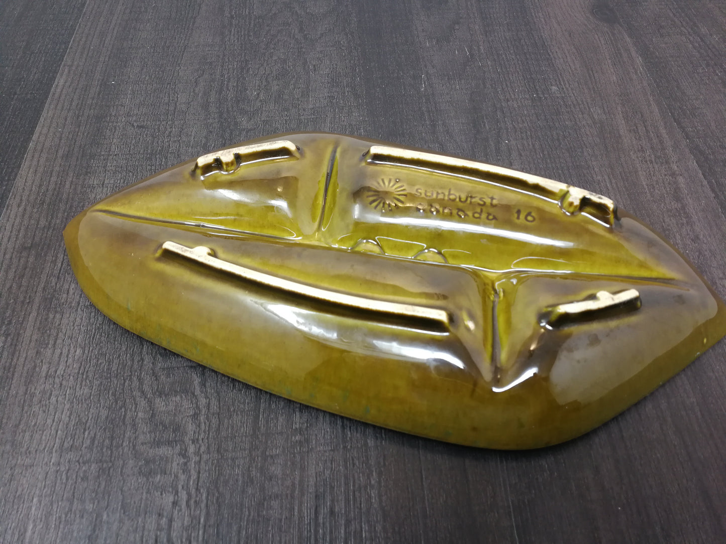 Sunburst Pottery Green Ashtray