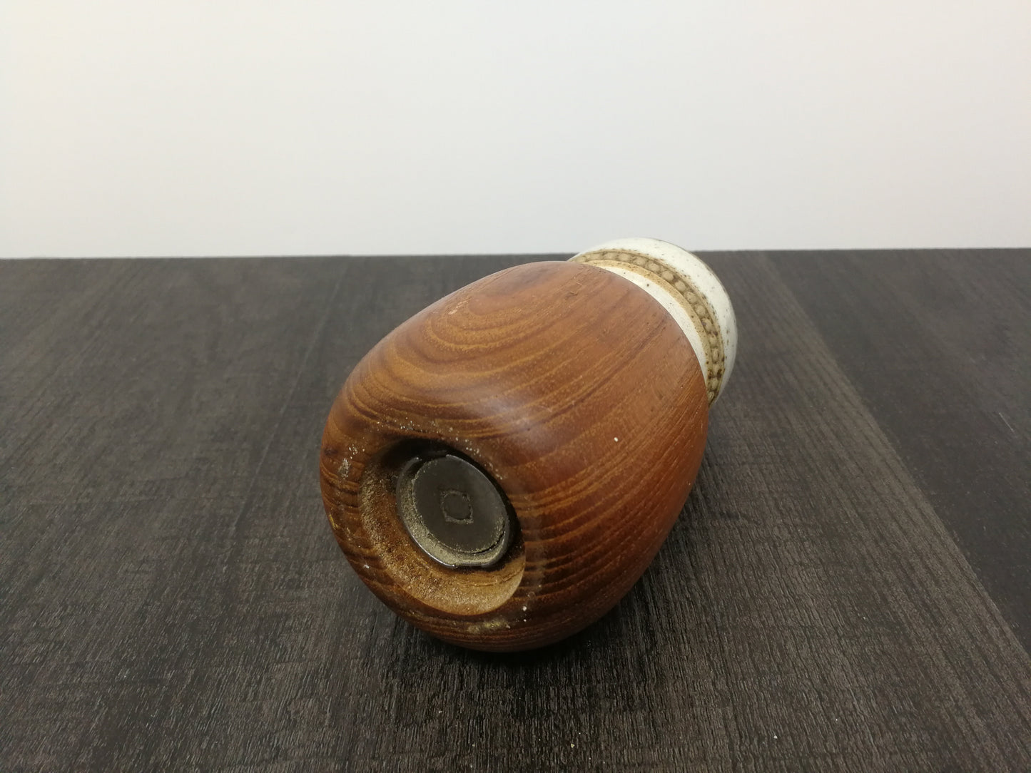 Denby Potters Wheel Pepper Mill | Teak and Ceramic Combination | Mid Century Pepper Grinder