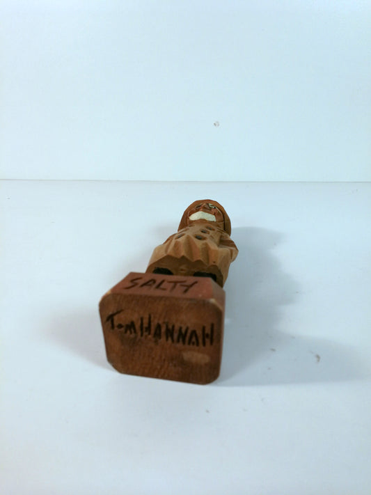 Tom Hannah Wood Carving "SALTY" , Folk Art Wood Carving of Sea Captain, Hand Carved Pine or Bass Wood Statue