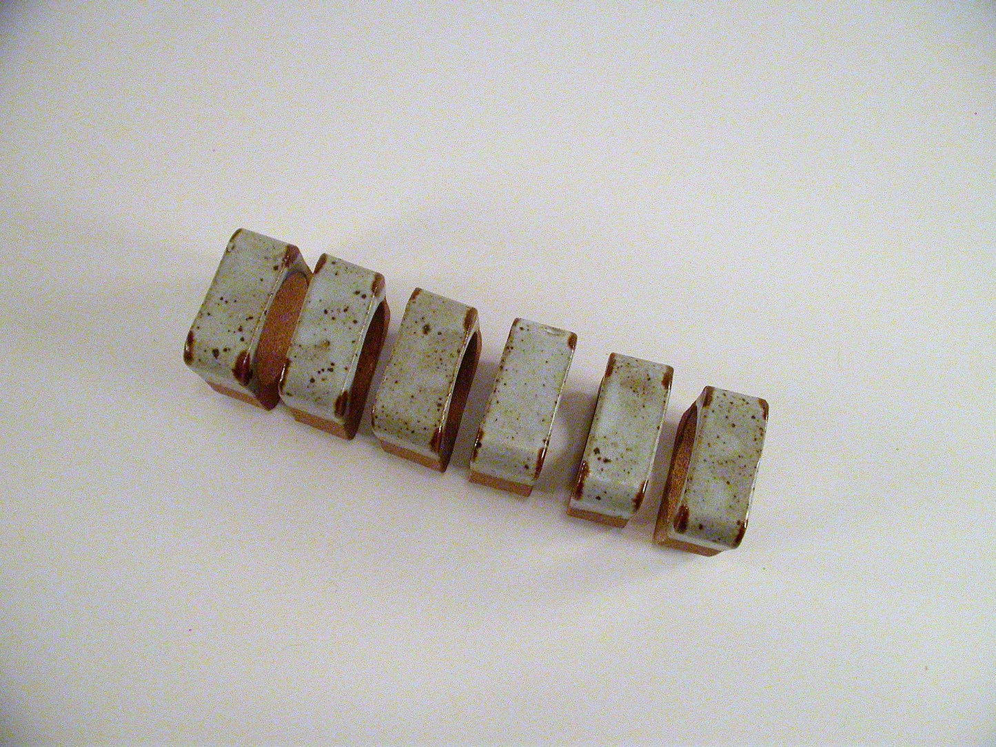 B Vallance Napkin Rings, Vintage Bruce Vallance Studio Pottery Stoneware, Half Glaze Dipped Stoneware Set of 6 Napkin Rings
