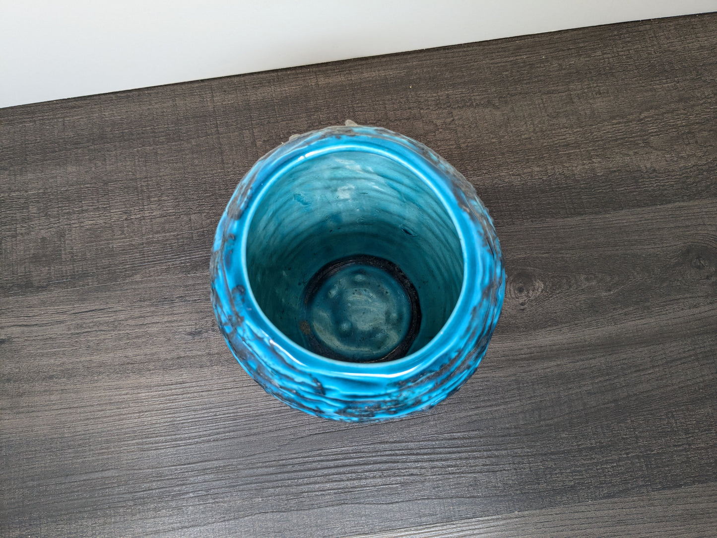 Fat Lava Aquamarine Laurentian Pottery Vase | Mid Century Art Pottery Vase Quebec