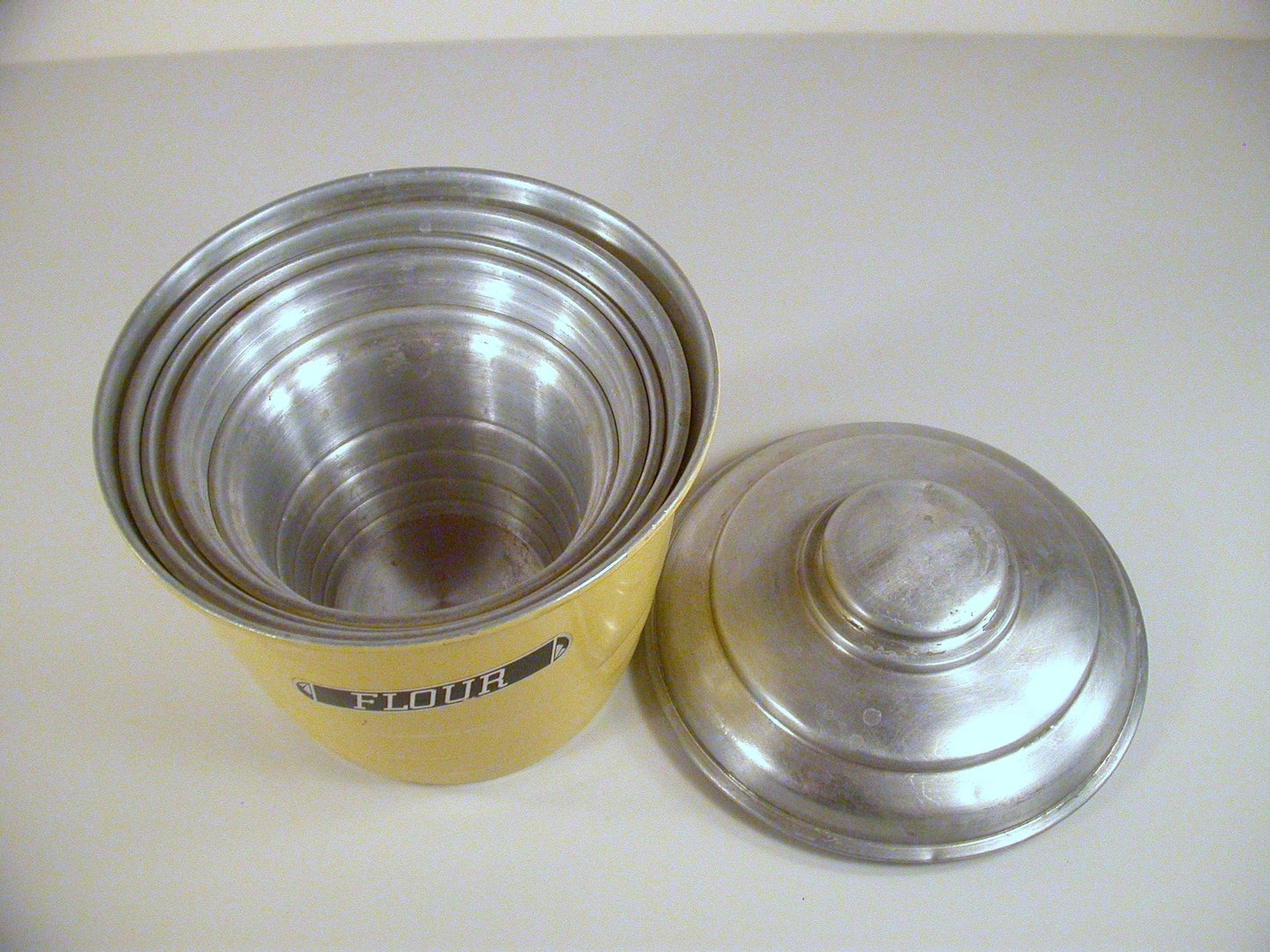 Art Deco Canister Set,5 Aluminium Vintage Kitchen Canisters, Villa Ware Canister Set