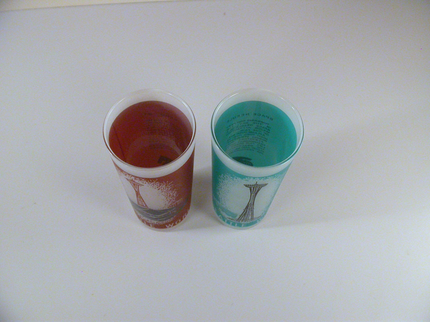 1962 Seattle World's Fair Drinking Glasses. Space Needle, Colisseum