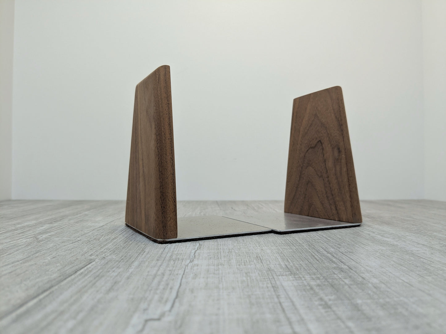 Minimalist Walnut and Metal Bookends | Mid Century desk accessories | Walnut & Aluminium