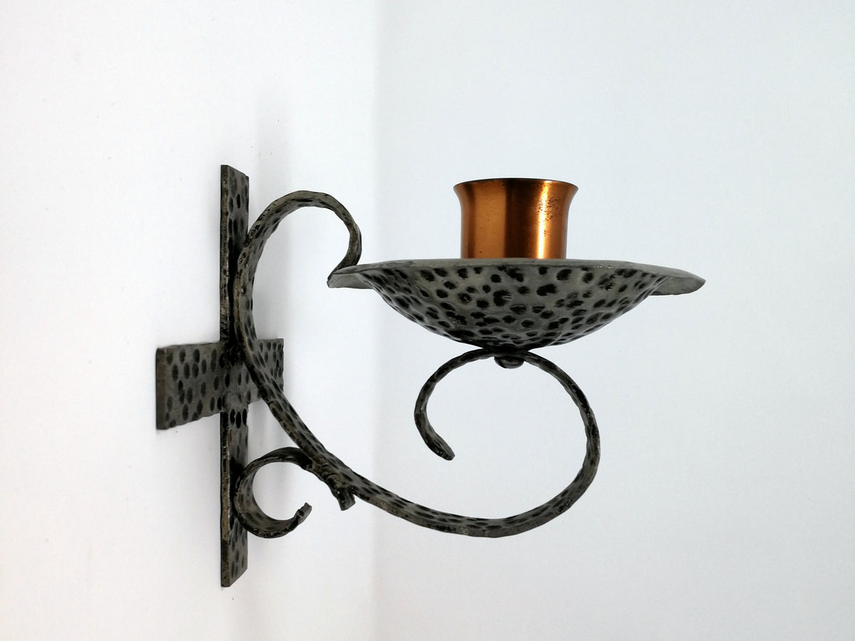 Wrought Iron Hand Hammered Candle Wall Sconce | Arts & Crafts Style Candle Holder