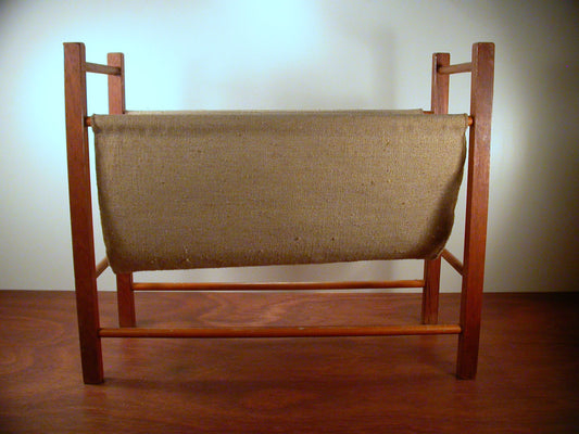 Teak Magazine Rack, Mid Century Teak Magazine Rack with Canvas Liner