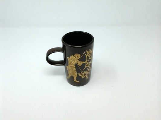 Purbeck Pottery | Coffee-Tea Mug | Gold Trimmed Medieval Hunting Scene on Brown Body