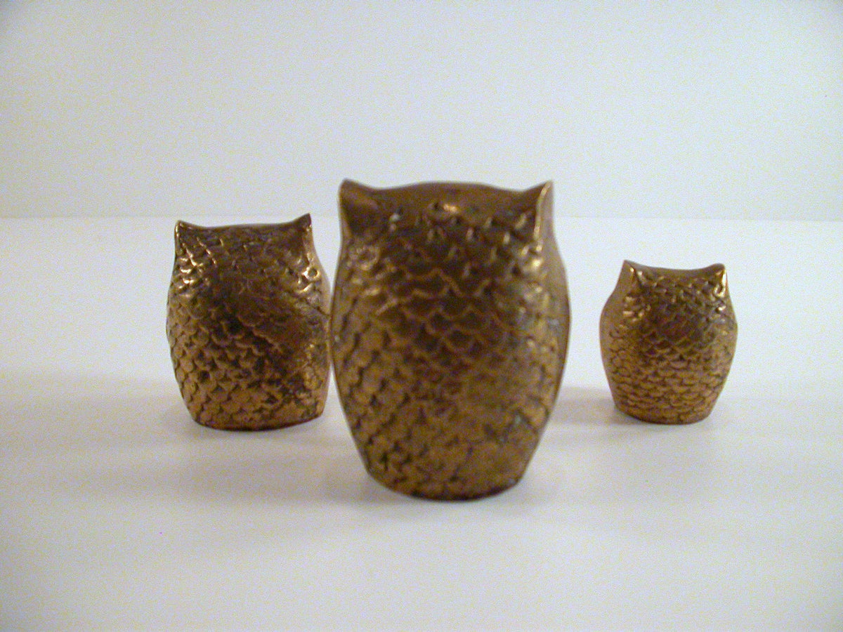 Brass Owls Set of 3 | Vintage Mid Century Owls | Cast Brass Ornaments