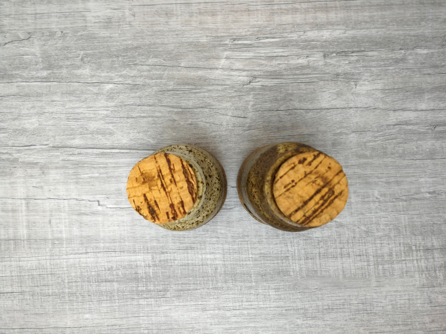 Vintage Studio Pottery Stoneware Salt & Pepper Jars | Hand Made Vintage Pottery | Speckled Glaze