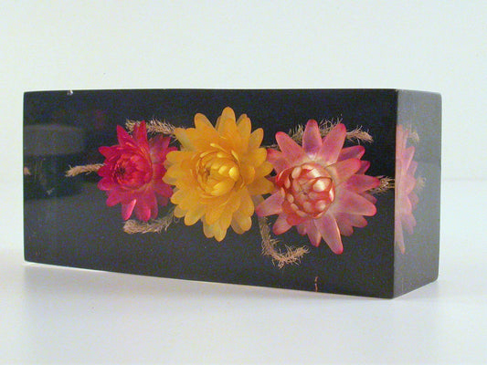 Vintage Acrylic Paper Weight | Lucite Encased African Flowers