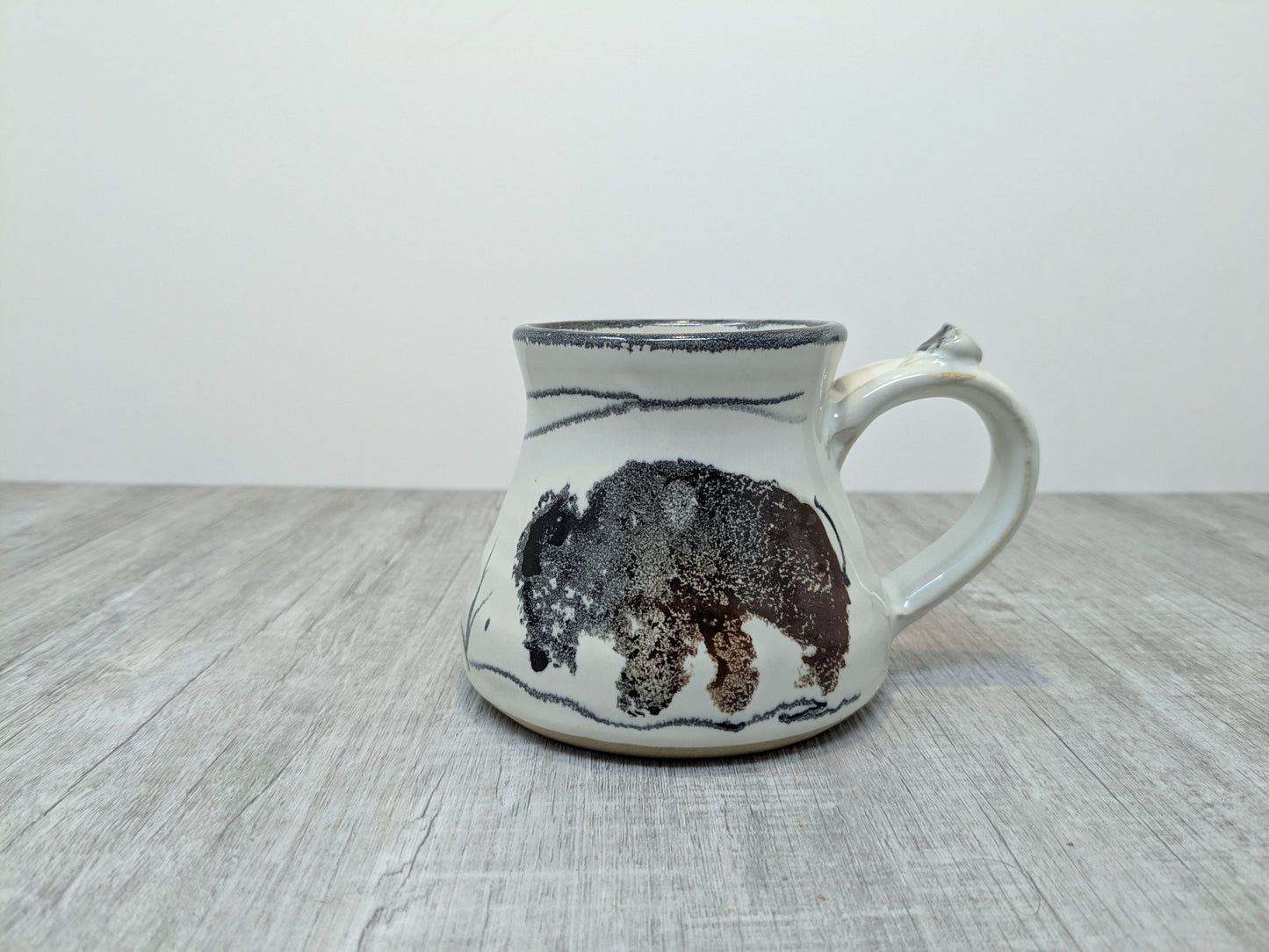 Alain Favre Studio Pottery Mug | Bison Themed Ceramic Pottery