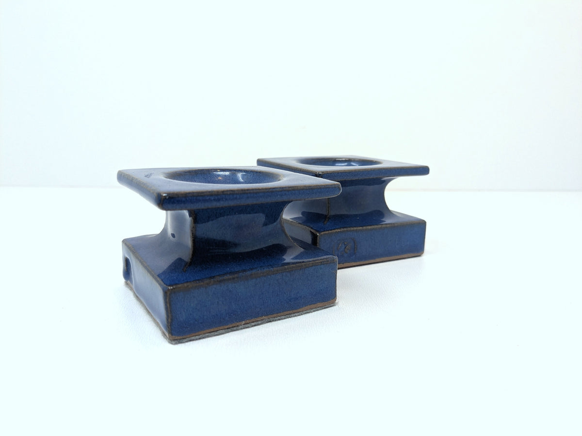 Alan Grout Candle Stand Holders | Deep Blue Glossy Glaze