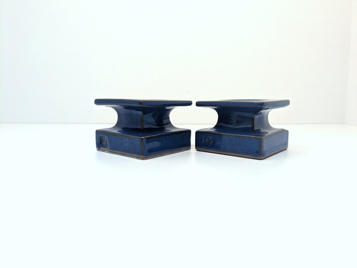 Alan Grout Candle Stand Holders | Deep Blue Glossy Glaze