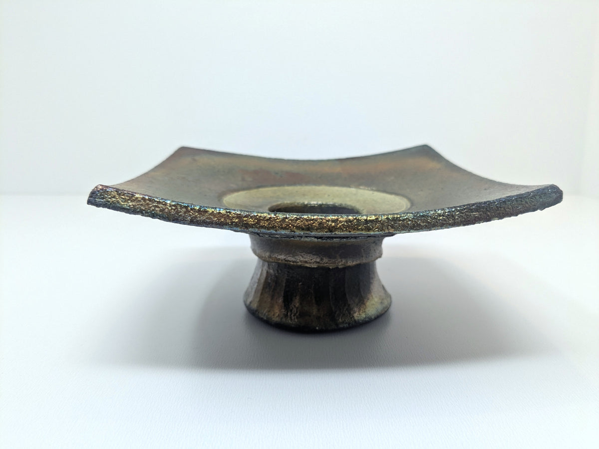 Alan Grout Raku Sculptured Pedestal Candlestand