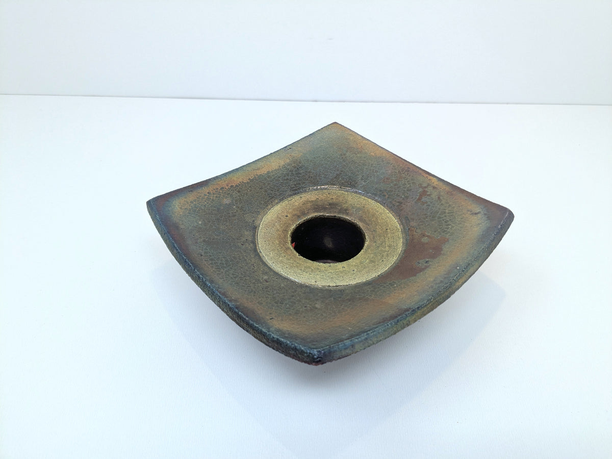Alan Grout Raku Sculptured Pedestal Candlestand