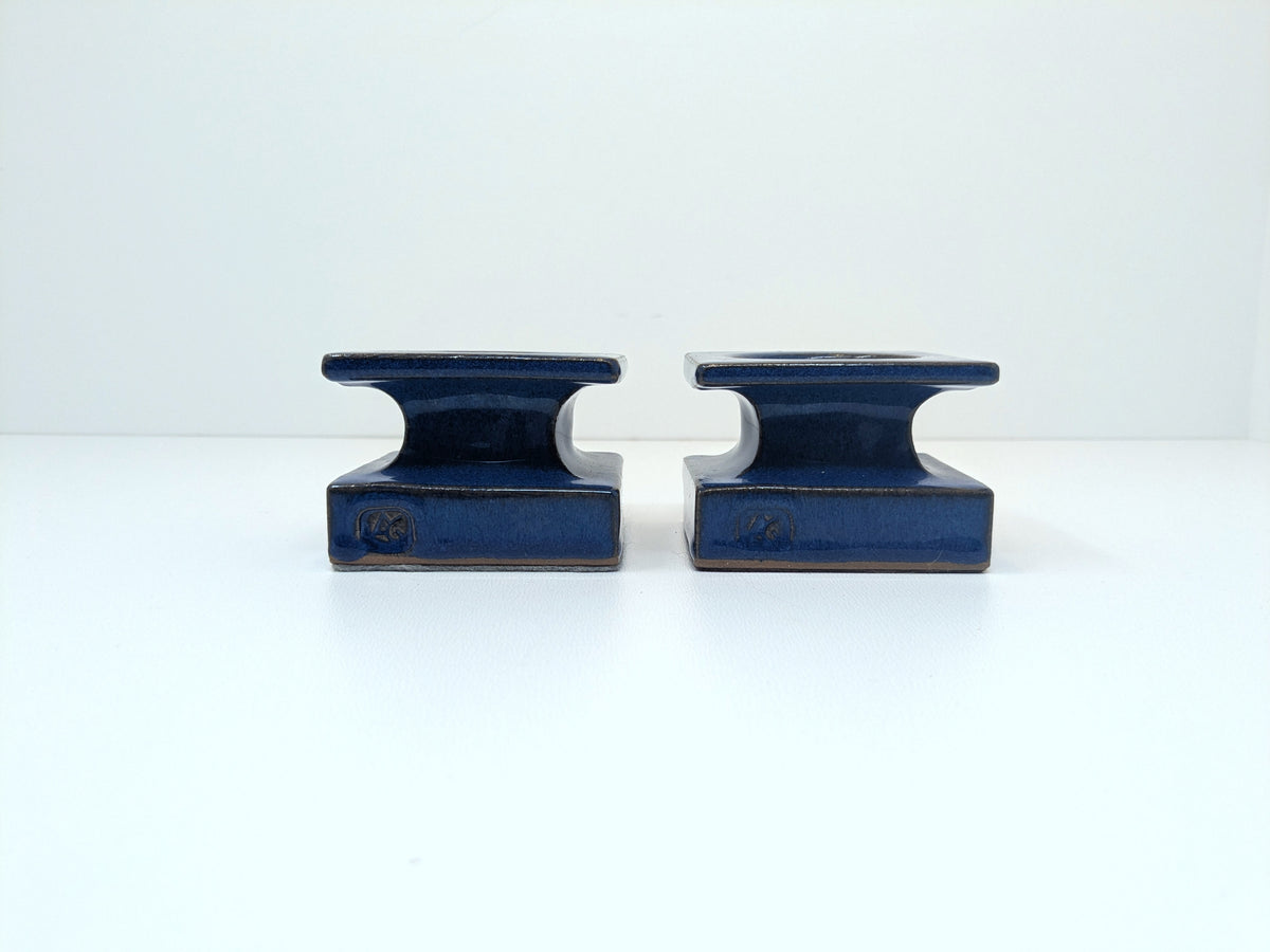 Alan Grout Candle Stand Holders | Deep Blue Glossy Glaze