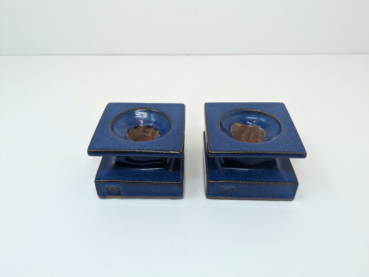 Alan Grout Candle Stand Holders | Deep Blue Glossy Glaze