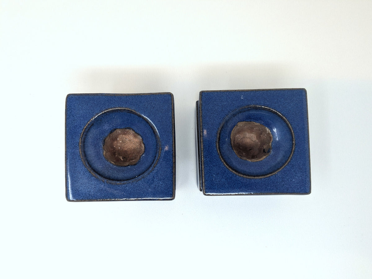 Alan Grout Candle Stand Holders | Deep Blue Glossy Glaze