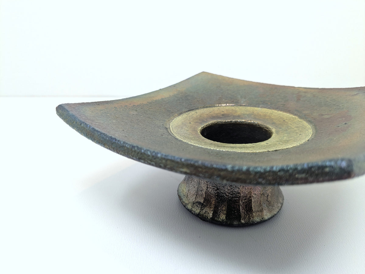 Alan Grout Raku Sculptured Pedestal Candlestand