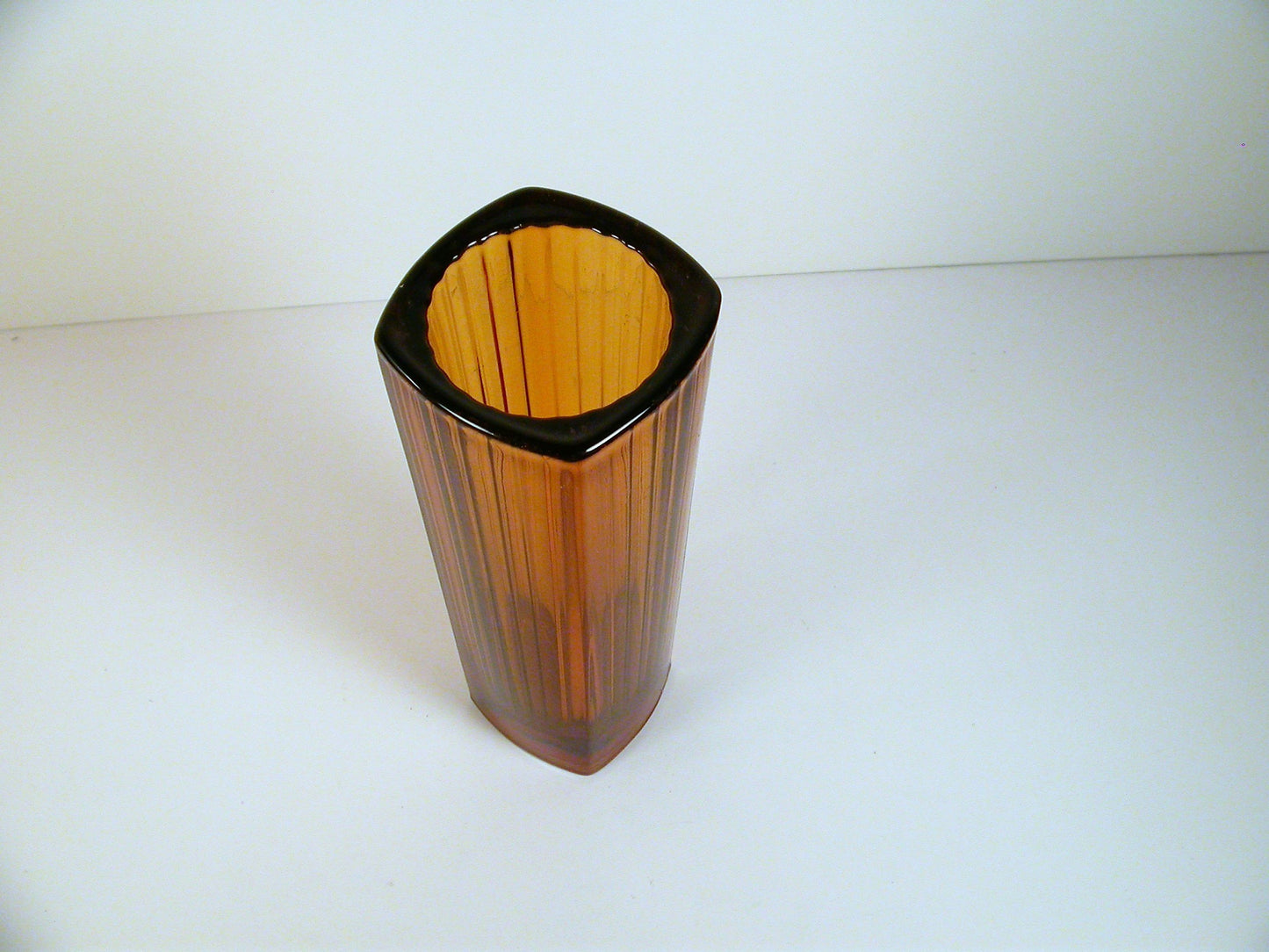 Art Deco Amber Glass Vase | Heavy Tall Amber Art Deco Vase
