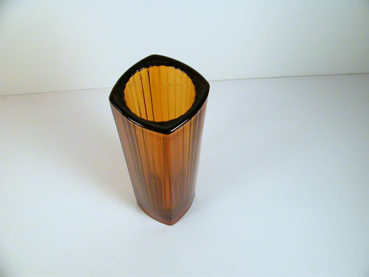 Art Deco Amber Glass Vase | Heavy Tall Amber Art Deco Vase