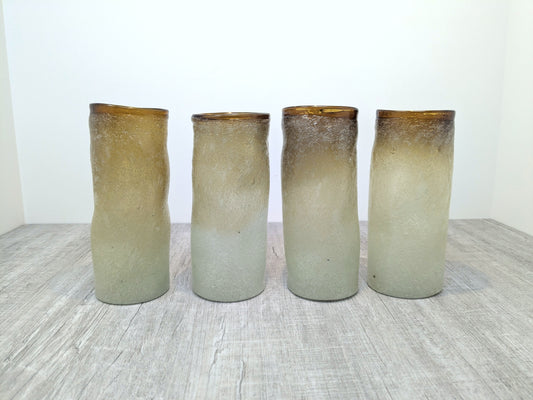 Vintage Sea Foam Dimple Pinched Hand Blown Tumblers | Set of 4 MCM Amorphous Mexican Glassware SET2
