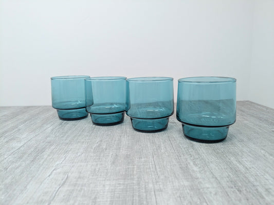 Mid-Century Aquamarine Tumblers | Set of 4 Drinking Glasses