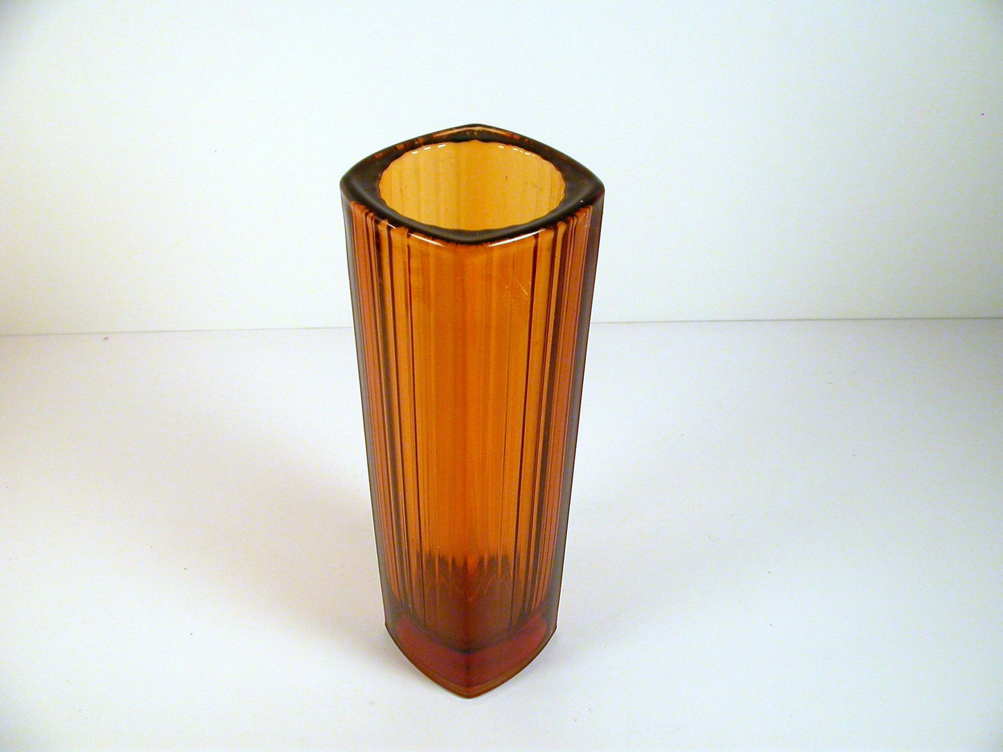 Art Deco Amber Glass Vase | Heavy Tall Amber Art Deco Vase