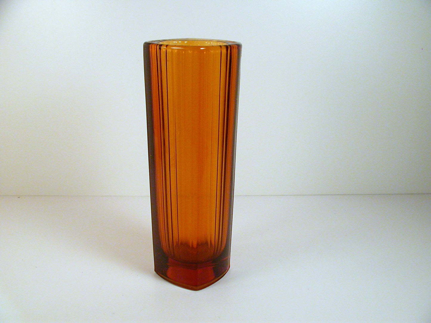 Art Deco Amber Glass Vase | Heavy Tall Amber Art Deco Vase