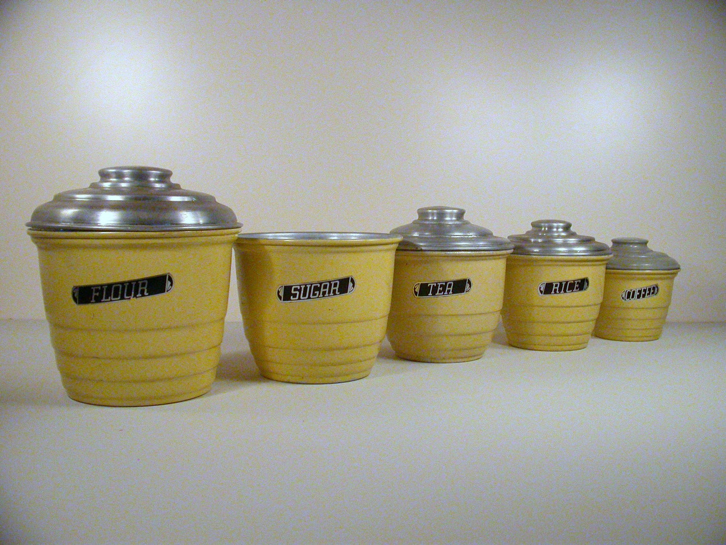 Art Deco Canister Set,5 Aluminium Vintage Kitchen Canisters, Villa Ware Canister Set