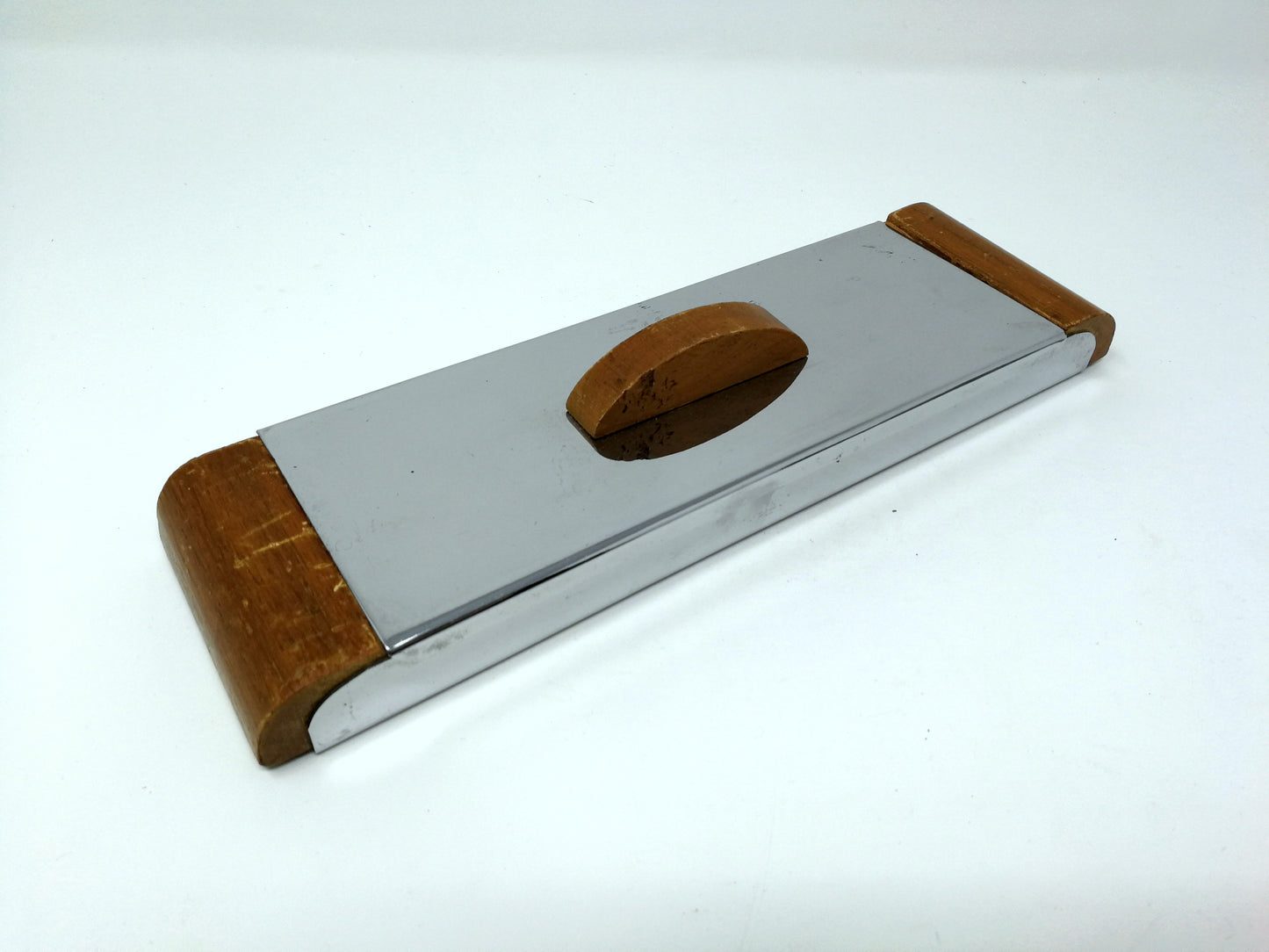 Art Deco Storage Container | Oak and Chromed Metal Lidded Jewelry / Storage Box | Streamlined